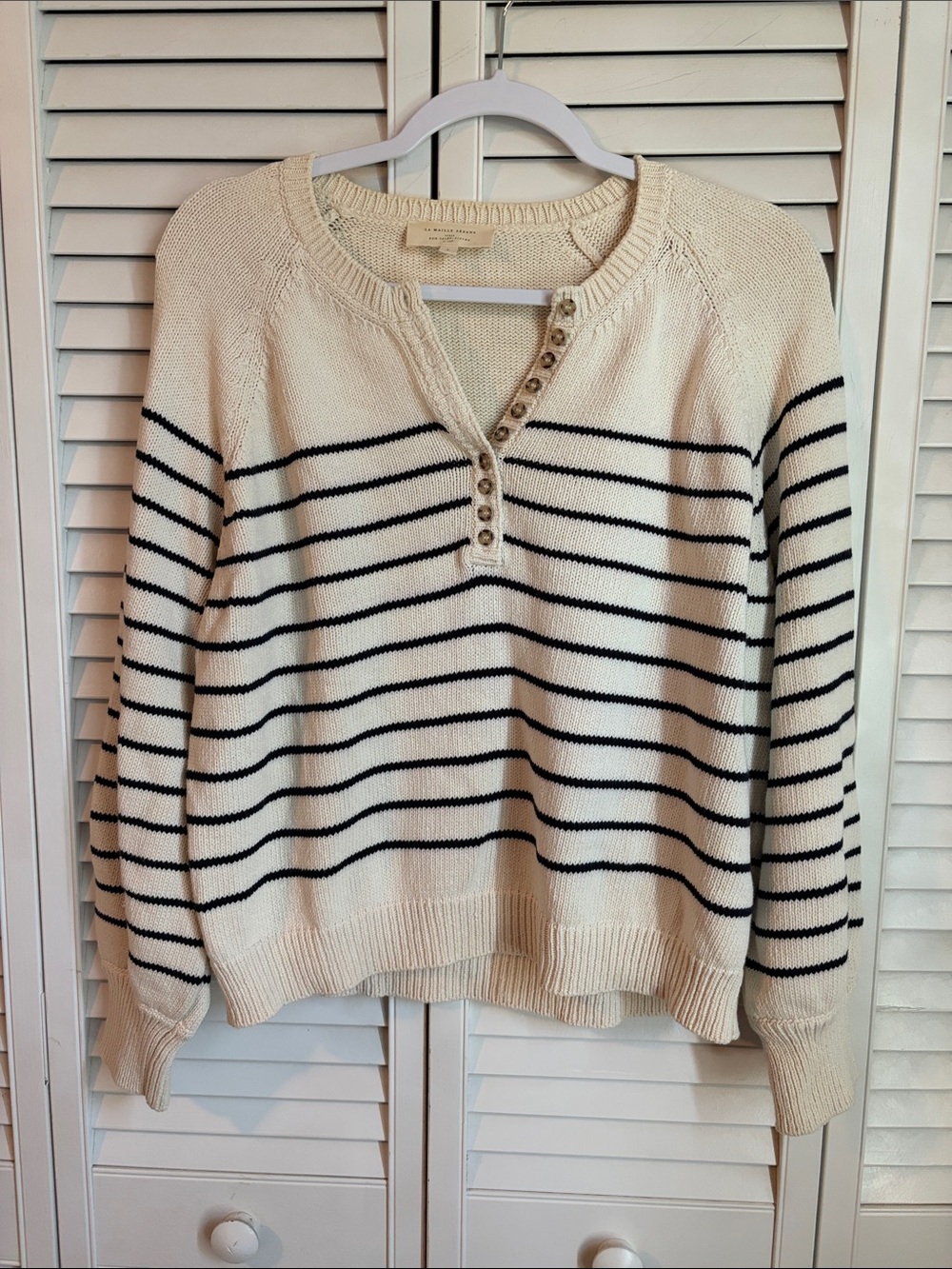 Sezane Leontine Jumper Large Cream Black Striped Sweater Sézane